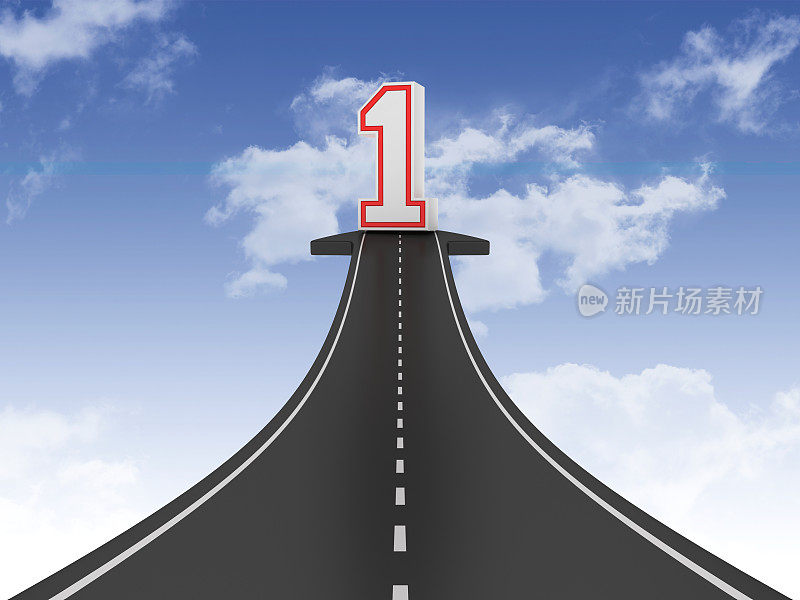 道路箭头与数字1在天空- 3D渲染